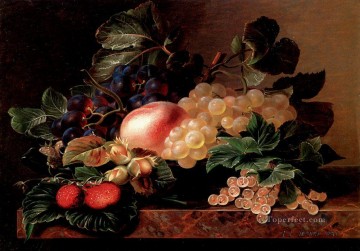 ヨハン・ラウレンツ・ジェンセン Painting - ブドウ イチゴ 桃 ヘーゼルナッツ ベリー ヨハン・ラウレンツ・ジェンセンの花